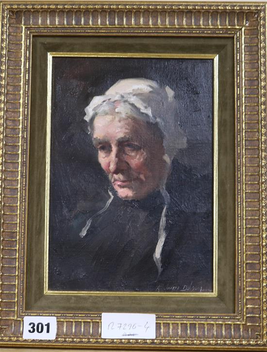 Henry Raeburn Dobson, oil on canvas, portrait of an elderly woman, signed, 9 x 6.5in.